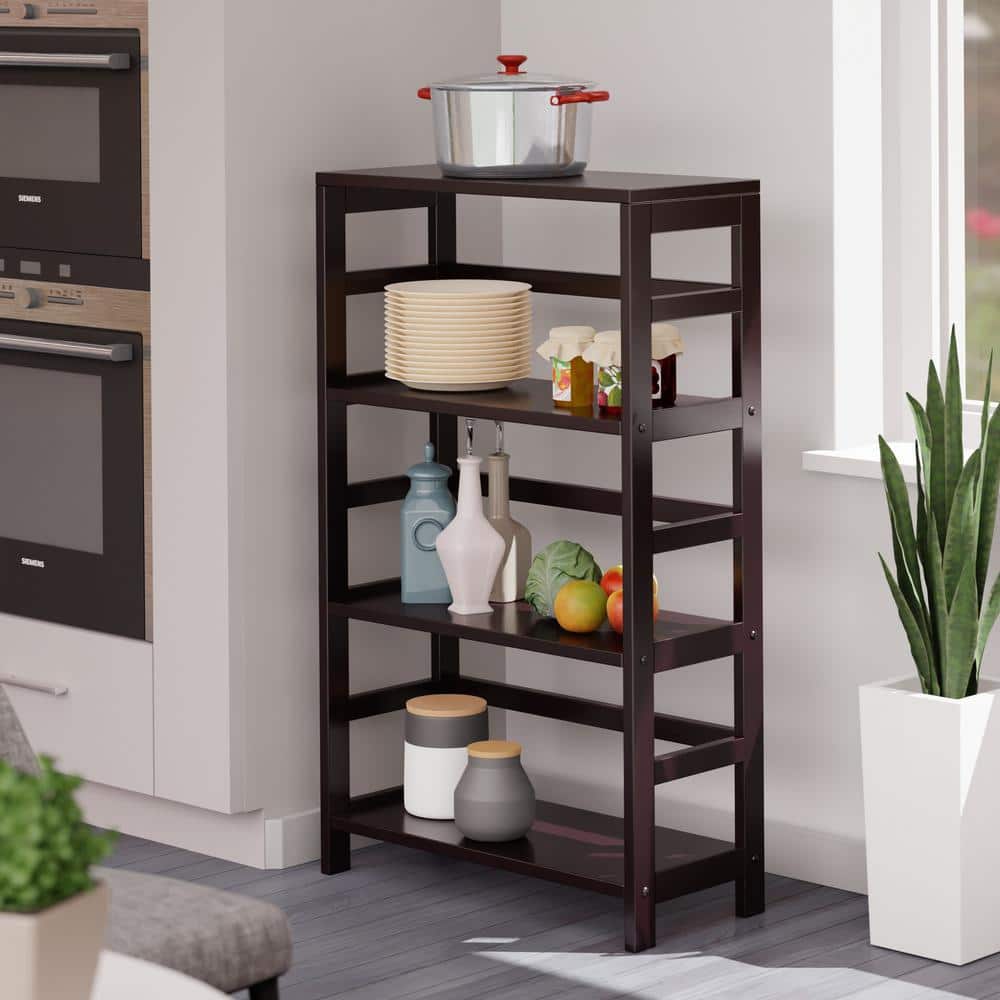 Espresso Transitional Wood 3-Tier Storage Shelf for Kids and Toys