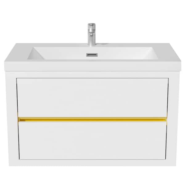 Ziyudura 36 in. Single Sink Floating White Bath Vanity with White