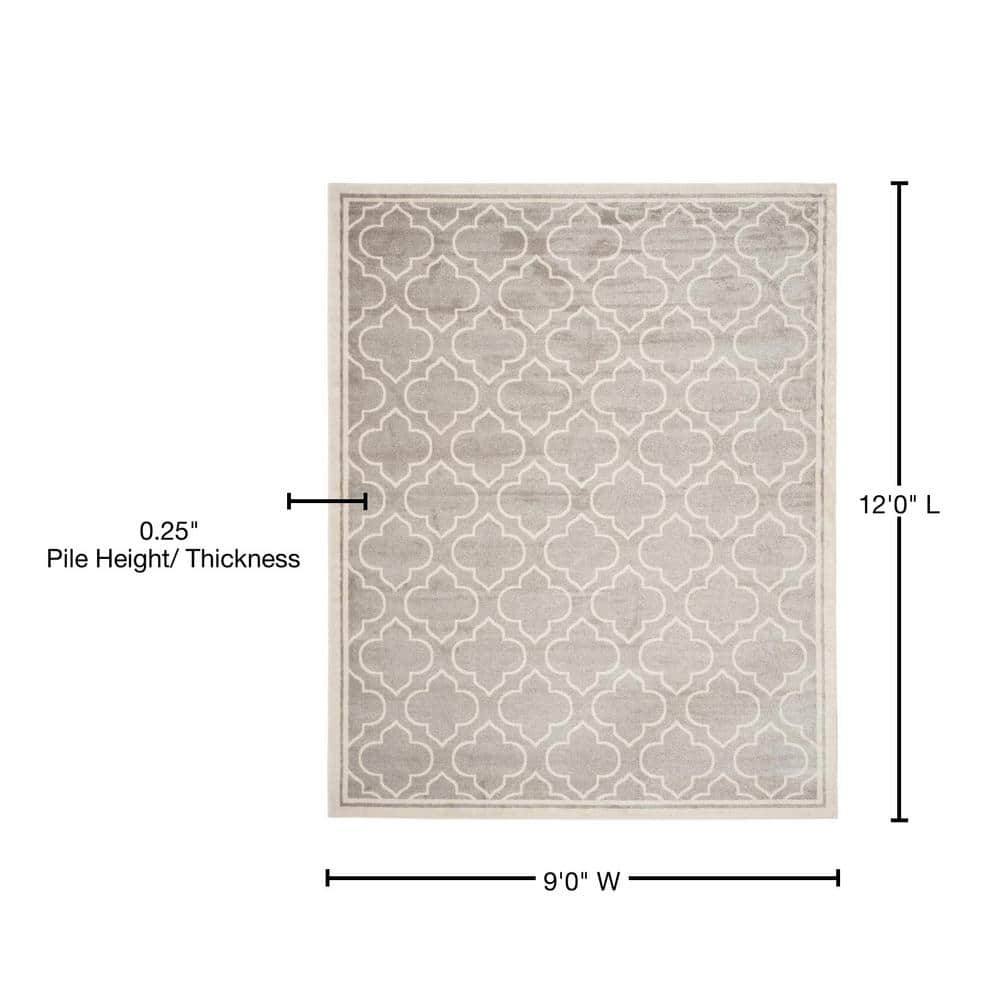 Gray Geometric 9' x 12' Stain-Resistant Synthetic Area Rug
