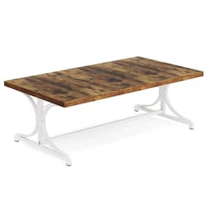 Moroni 62.4 in. Rustic Brown and White Wood Computer Desk, Rectangular Meeting Seminar Table for 4-People to 6-People