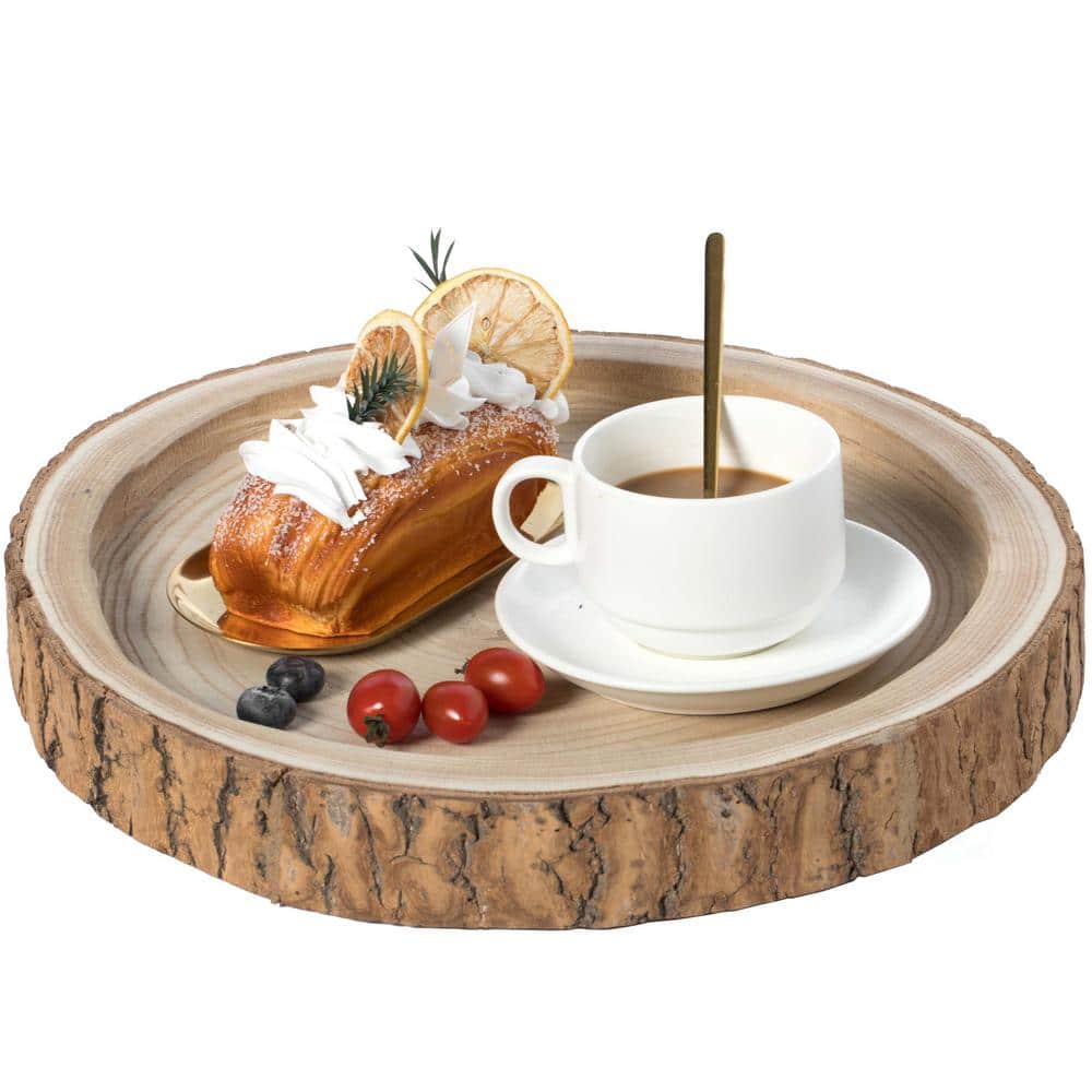 Rustic Round Wood Tree Bark Serving Tray