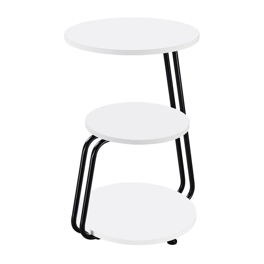 White and Black 3-Tier Round Wood and Metal Side Table