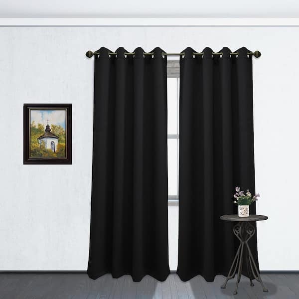 Unbranded Black Faux Silk Grommet Blackout Curtain - 54 in. W x 84 in. L