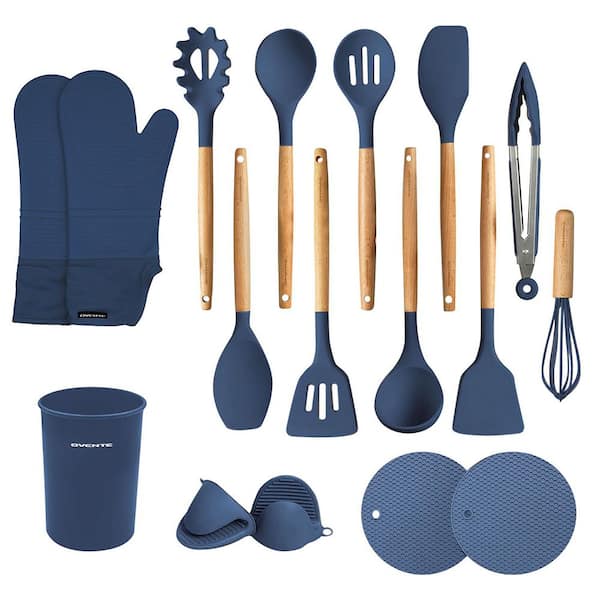Silicone Kitchen Cooking Utensils Set, 17-Piece Heat Resistant Cooking Tools Nonstick Cookware, BPA Free, Blue SPS17BL
