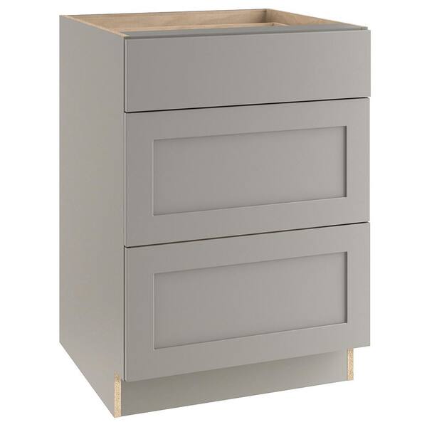 Edson Shaker Assembled 24x34.5x24 in. Base Cabinet with 3-Soft Close Drawers in Gray Edson Shaker Assembled 24x34.5x24 in. Base Cabinet with 3-Soft Close Drawers in Gray