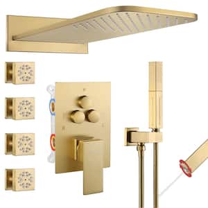 5-Spray Shower Head 20*10 in. Wall Fixed and Handheld Shower Head 1.8 GPM with Pressure Balance and 4Jet in Brushed Gold