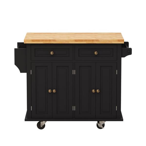 Black Wood 43 31 In Kitchen Island Cart With 4 Door 2 Drawers Spice   Black Kitchen Islands Wq 896 64 600 