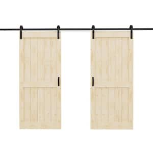 72 in. x 84 in. Paneled H Shape Solid Core Pine Unfinished Wood Sliding Barn Door Slab with Hardware Kit and Soft Close