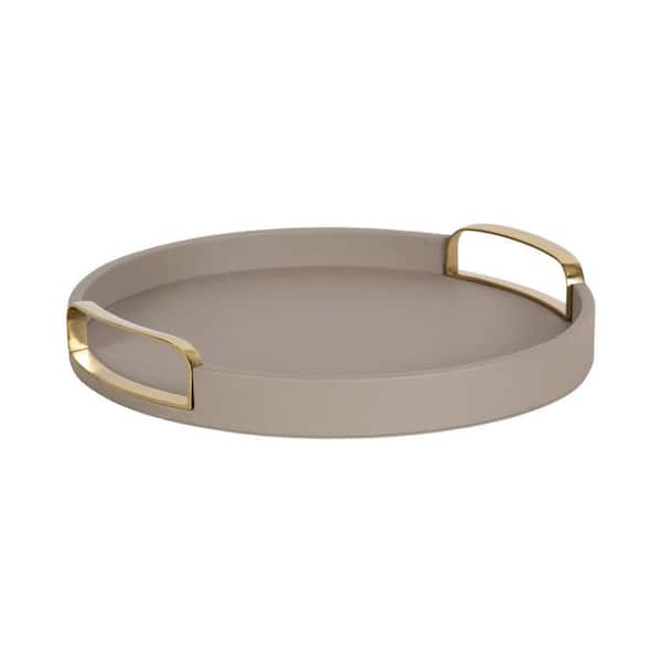 Valeska Gray/Gold Round 14 in. Faux Leather Decorative Tray