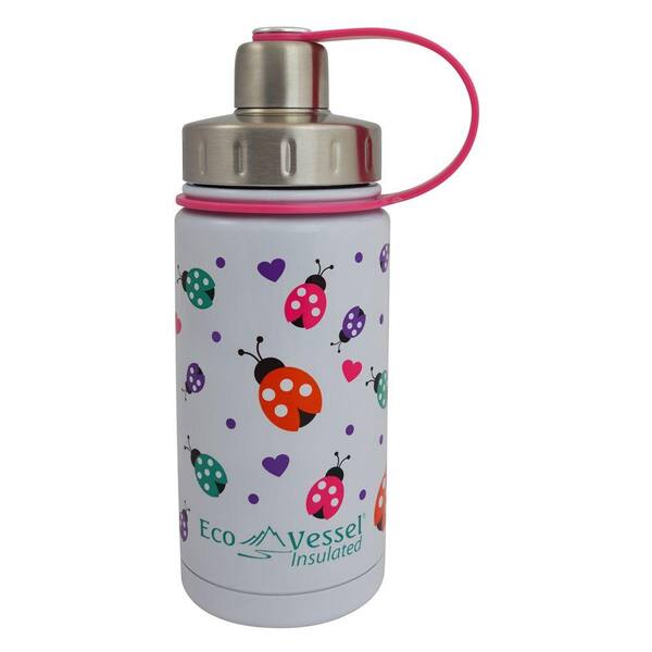 Eco Vessel 13 oz. Twist Triple Insulated Bottle with Screw Cap - White with Ladybugs
