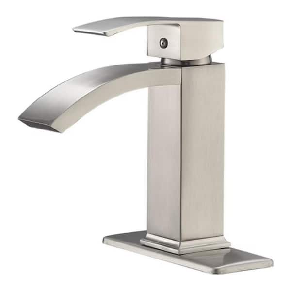 Lukvuzo Single Handle ‎Single Hole Deck Mount Bathroom Faucet in Brushed Nickel for Bathroom Vanity Faucet