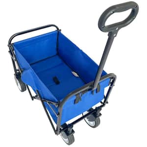 110 lbs. Capacity 2 cu. ft. Folding Utility Fabric Wagon Beach Serving Shopping Trolley Garden Cart in Blue
