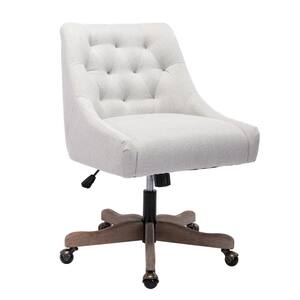 Beige Button Tufted Fabric Swivel Office Chair