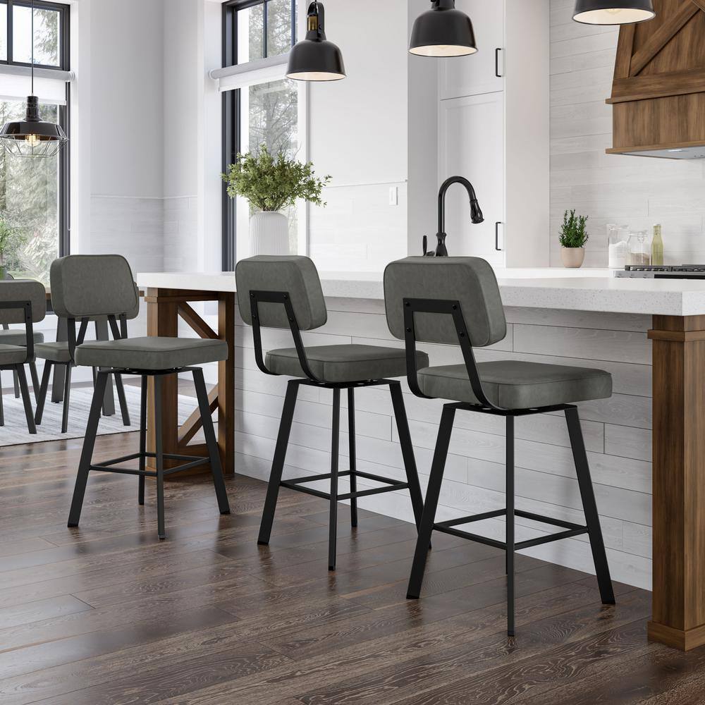 Clarkson 43'' Gray Leather & Metal Industrial Swivel Barstool