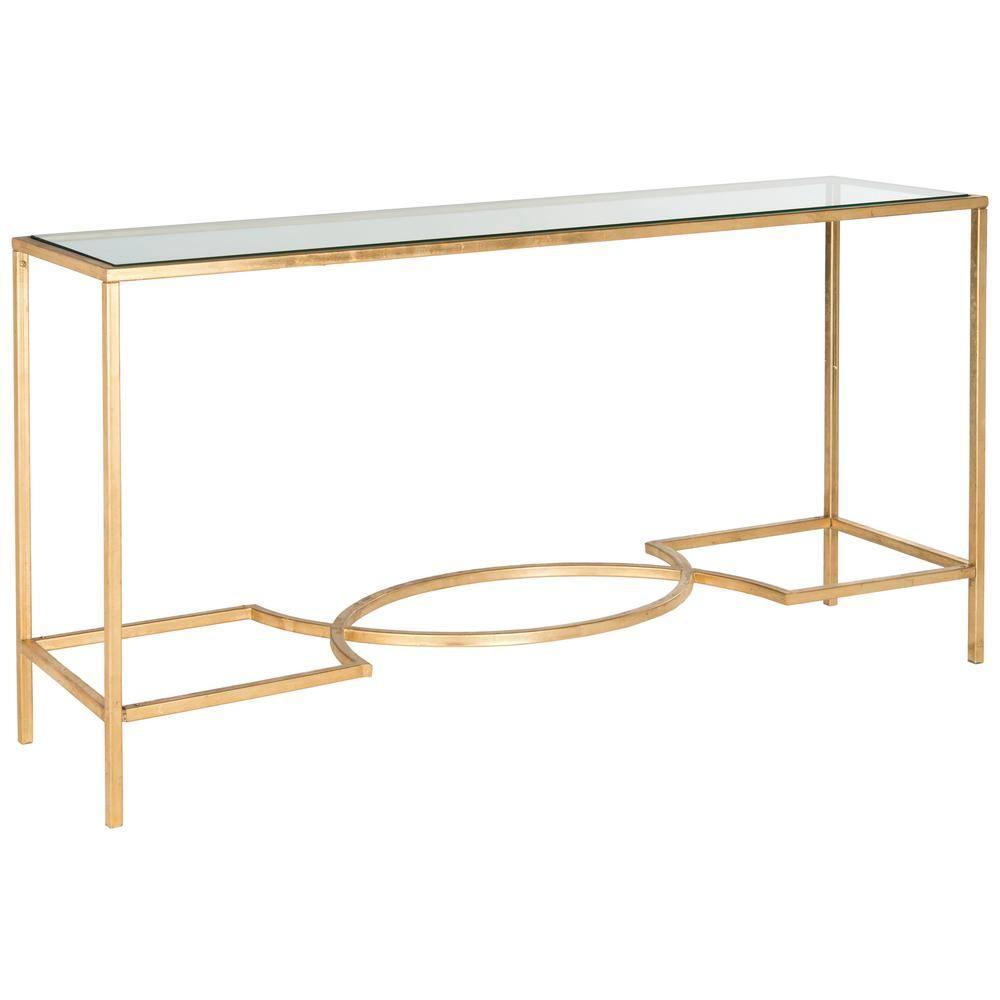 Inga 63" Gold and Glass Rectangular Console Table