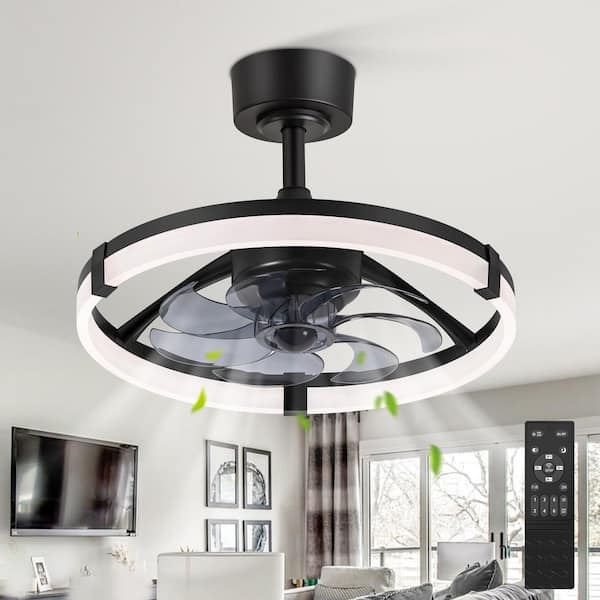Auring 20 in. Indoor Black Modern Fandelier Ceiling Fan with Integrated LED, Downrod and Remote Included
