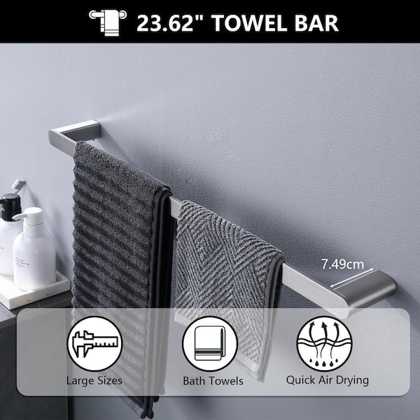 4-Pieces Bathroom Hardware Set with Towel Bar, Robe Hook, Toilet Paper Holder in Brushed Nickel