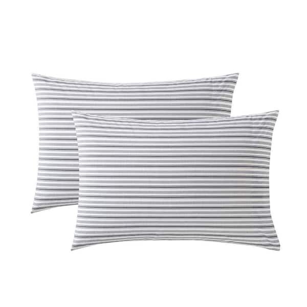 Nautica Coleridge Stripe 1-Piece Charcoal Cotton Standard Pillowcase