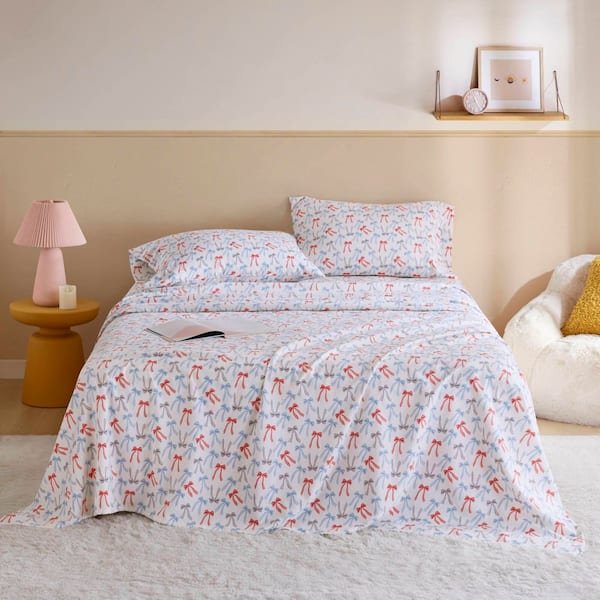 Cozy Soft 3-Piece Happy Bows Cotton Twin XL Pigment Printed Sheet Set
