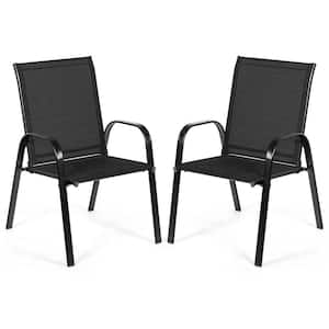 Black Patio Outdoor Dining Chair with Armrest (2-Pieces)