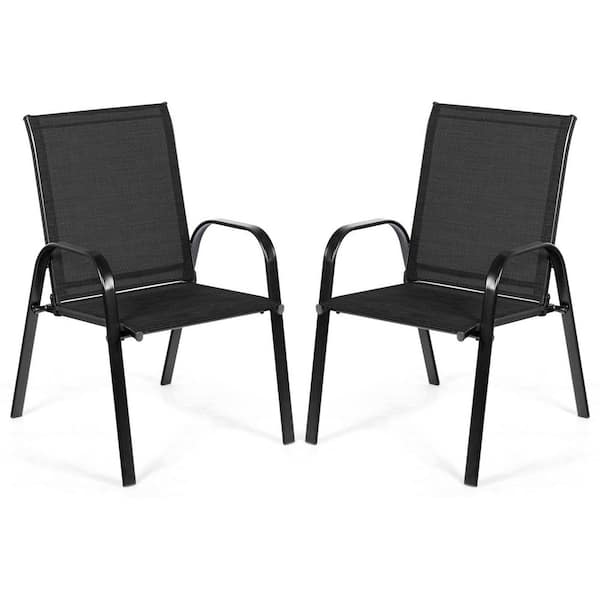 SUNRINX Black Patio Outdoor Dining Chair with Armrest (2-Pieces)