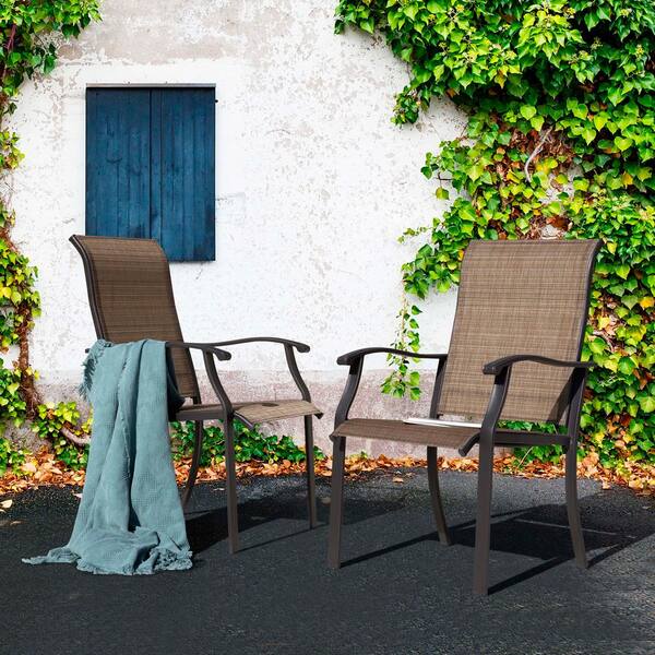 Brown sling deals back patio chairs