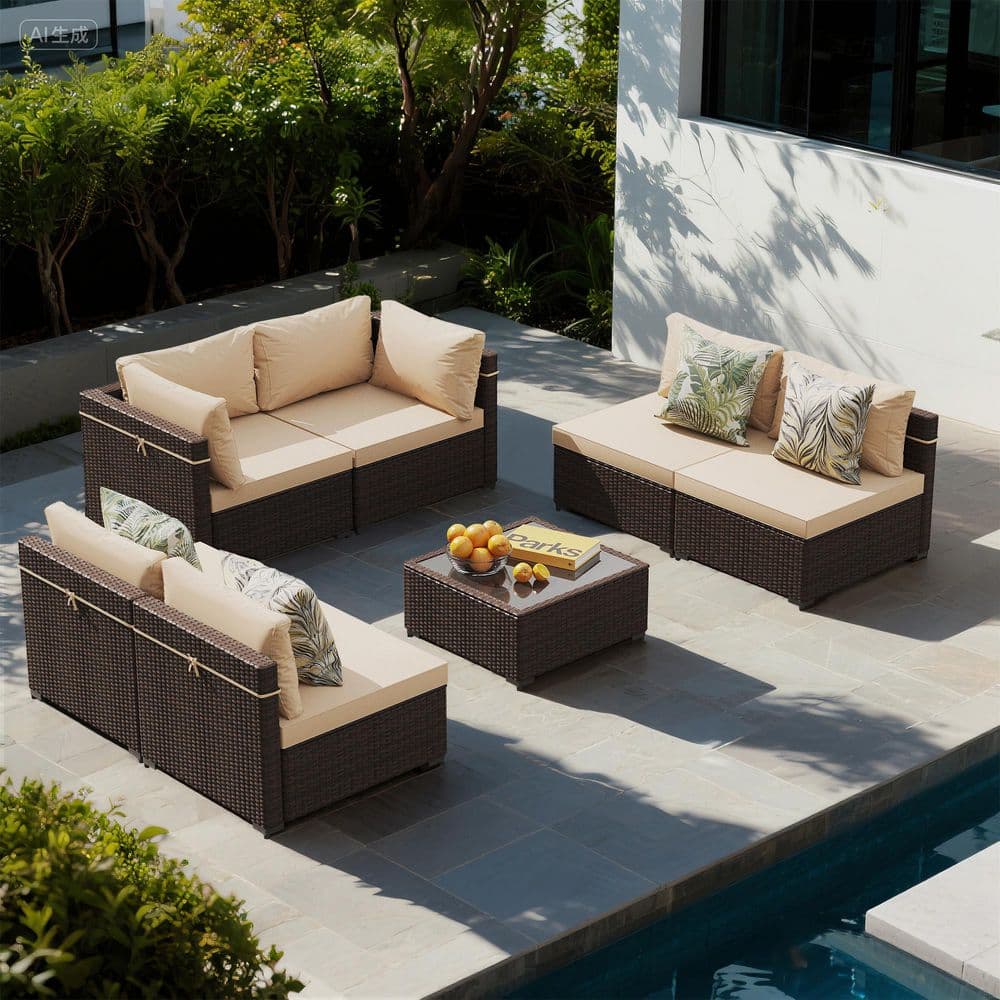 7-Piece Wicker Sectional Seating Group with Beige cushions price history on PriceWatchPro