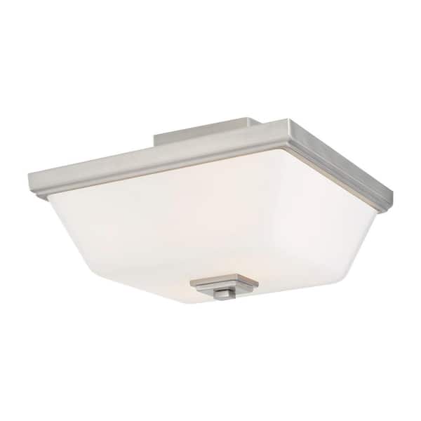 Generation Lighting Ellis Harper 13 in. 2-Light Brushed Nickel Semi-Flush Mount with Etched White Glass Shade