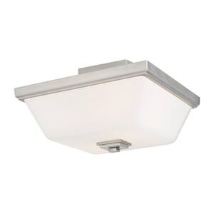 Ellis Harper 13 in. 2-Light Brushed Nickel Semi-Flush Mount with Etched White Glass Shade