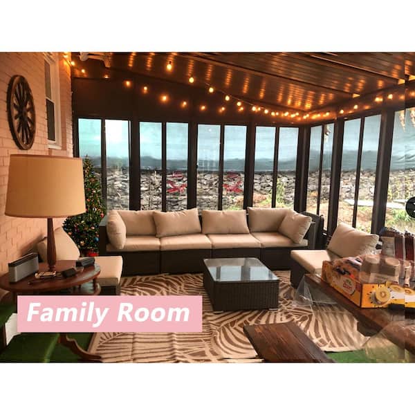 EPIPHANY DOUBLED INC 7-Piece Wicker Outdoor Sectional Sofa Set Patio Conversation Set with Beige Cushions and Coffee Table for Garden, Yard