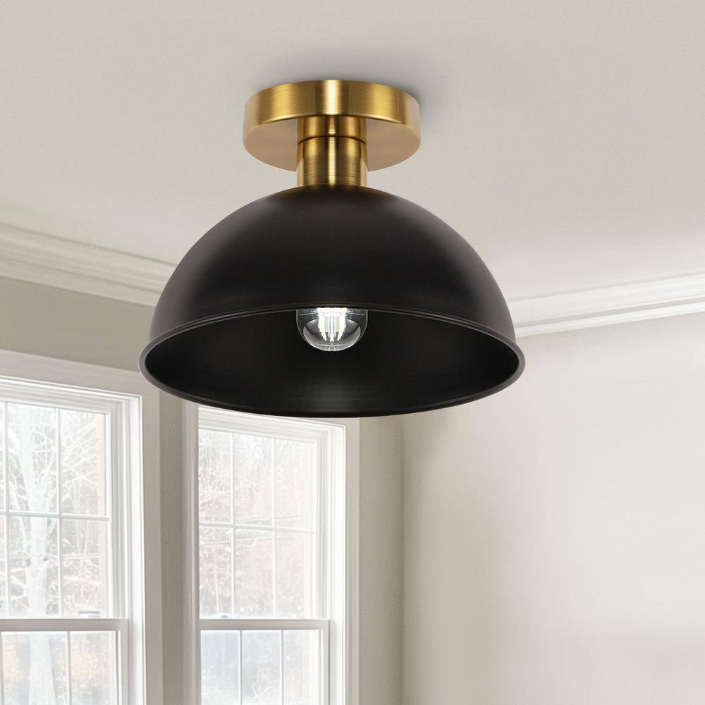 10 in. 1-Light Matte Black and Gold Semi-Flush Mount for Foyer, Kitchen, E26 Base, No Bulbs Included (2-Pack) price history on PriceWatchPro