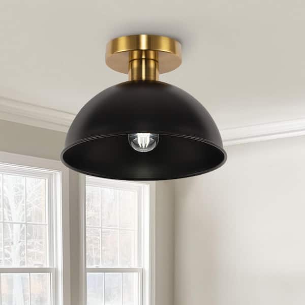 YANSUN 10 in. 1-Light Matte Black and Gold Semi-Flush Mount for Foyer, Kitchen, E26 Base, No Bulbs Included (2-Pack)