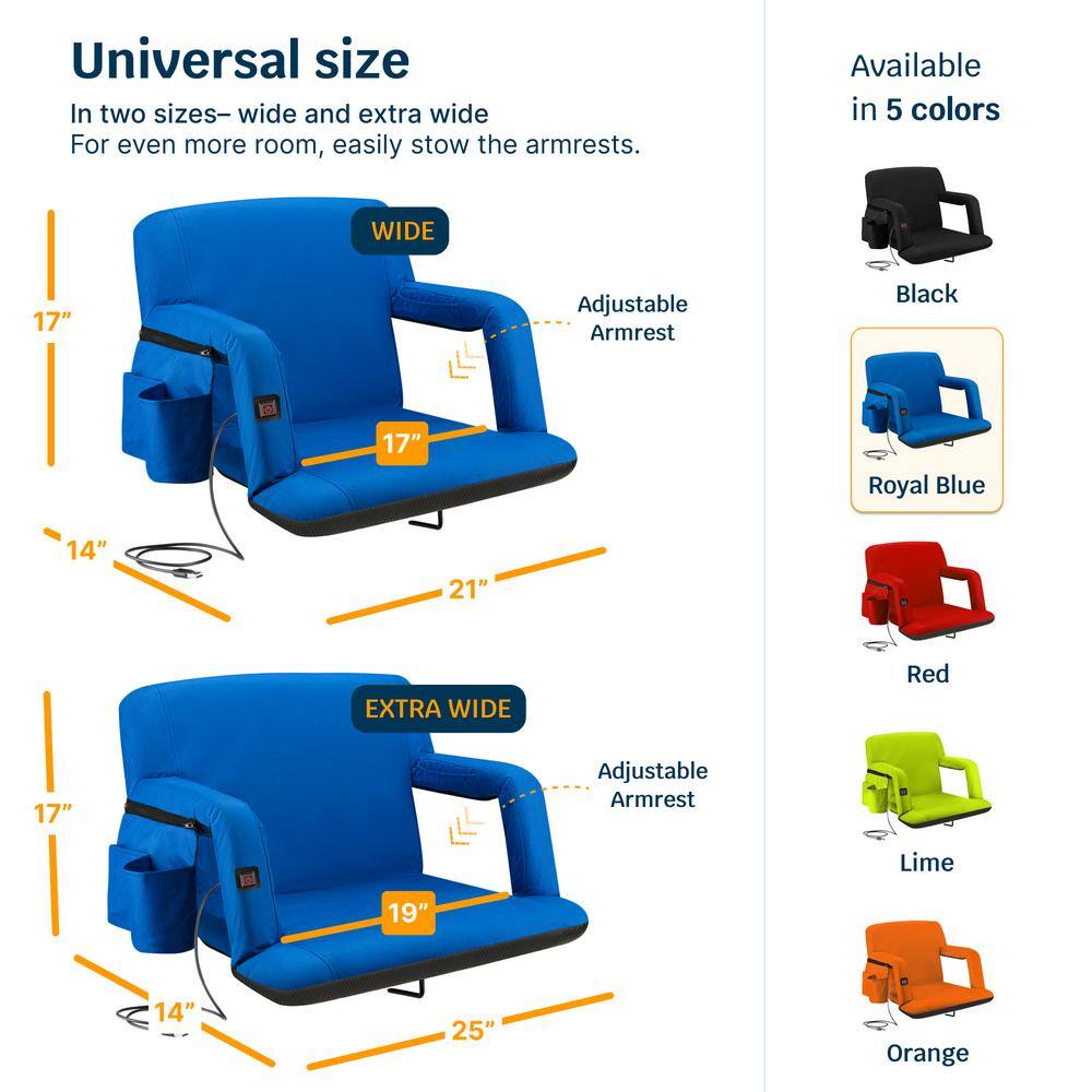 Royal Blue Heated Reclining Stadium Seat with Armrests