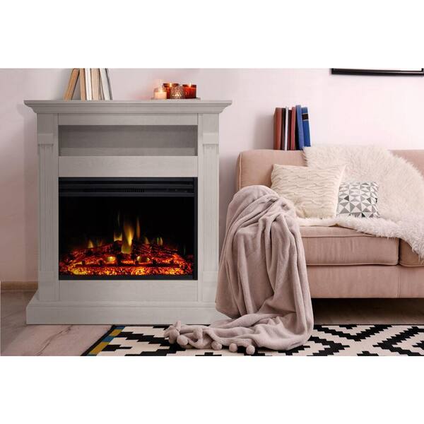 Cambridge Sienna 34 in. Electric Fireplace Heater in White with Mantel,  Enhanced Log Display and Remote Control CAM3437-1WHTLG3 - The Home Depot