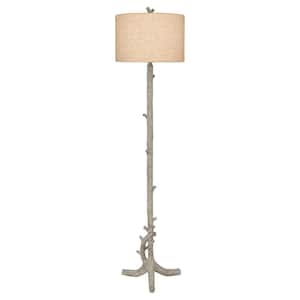 62 in. Driftwood Indoor Floor Lamp with Oatmeal Hardback Drum Shade