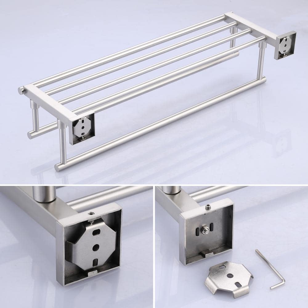 Brushed Nickel Wall Mounted Towel Rack with Hooks