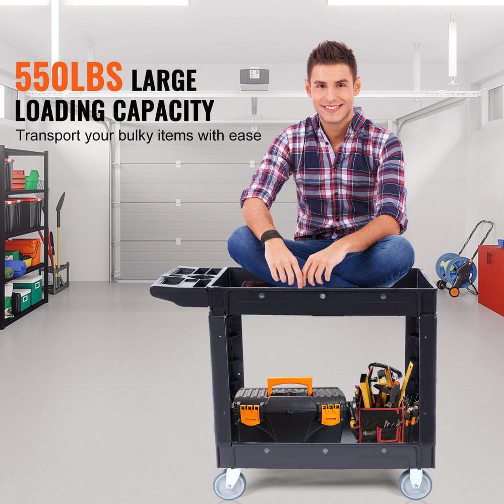 Black Heavy Duty 2-Shelf Rolling Utility Cart with Swivel Wheels