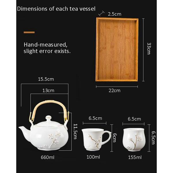 JFVKAF Japanese Tea Set Kiln-Formed Ceramic with Plum Blossom