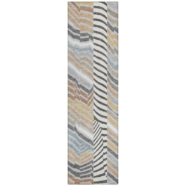 Chantille Machine Washable Indoor/Outdoor Abstract ACN3044 Silver 2 ft. x 7 ft. Runner Rug