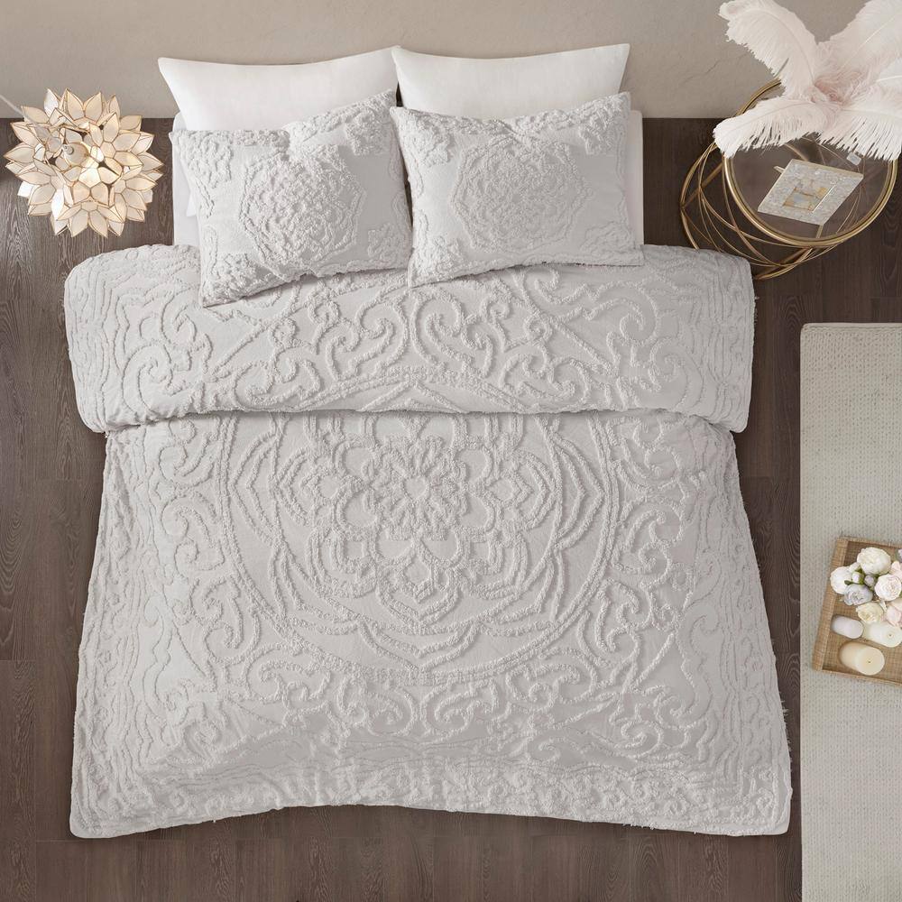 Gray King Cotton Chenille Medallion Comforter Set
