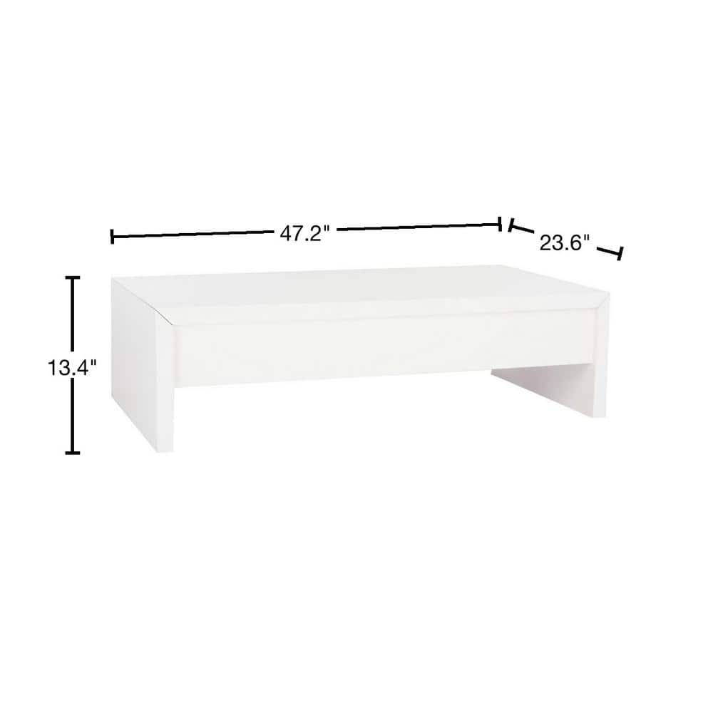 White Rectangular Wood Lift-Top Coffee Table with Storage