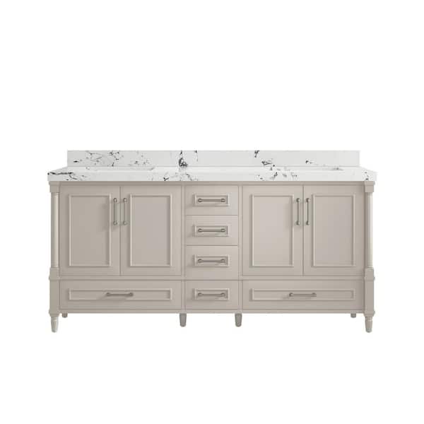 Willow Collections Hudson 72 in. W x 22 in. D x 36 in. H Double Sink Bath Vanity in Fine Grain with 2 in. Viola Night Quartz Top