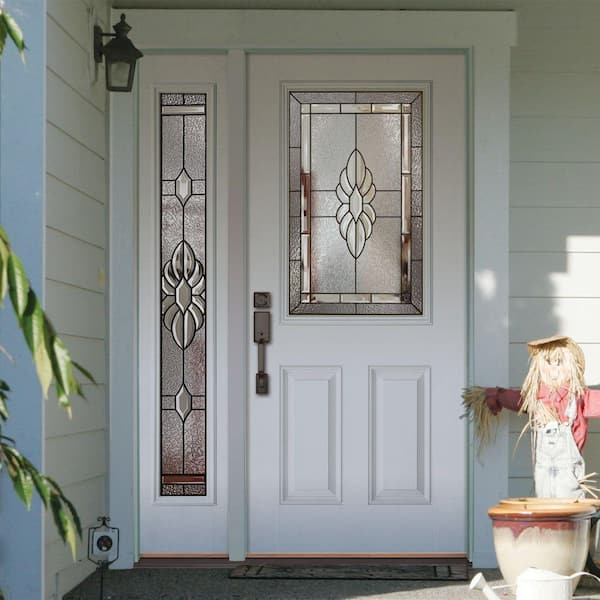 50.5 in. x 81.625 in. Sapphire Patina 1/2 Lite Unfinished Smooth Left-Hand Fiberglass Prehung Front Door with Sidelite