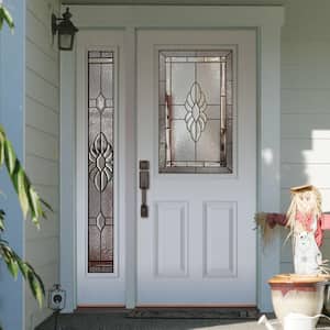 50.5 in. x 81.625 in. Sapphire Patina 1/2 Lite Unfinished Smooth Left-Hand Fiberglass Prehung Front Door with Sidelite