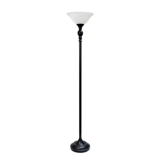 Lalia Home 71 in. Restoration Bronze Classic 1-Light Torchiere Floor Lamp with White Marbleized Glass Shade