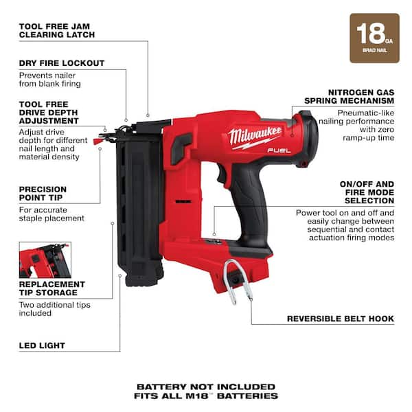 M12 Cordless Palm Nailer Kit with One 1.5Ah Battery, Charger w/M18 FUEL  18-Volt Brushless Cordless 18-Gauge Brad Nailer