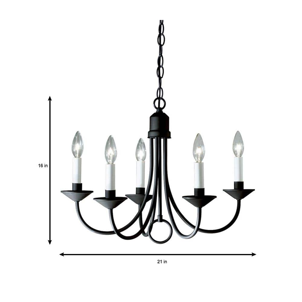 Trinity Textured Black 5-Light Chandelier with White Candle Covers