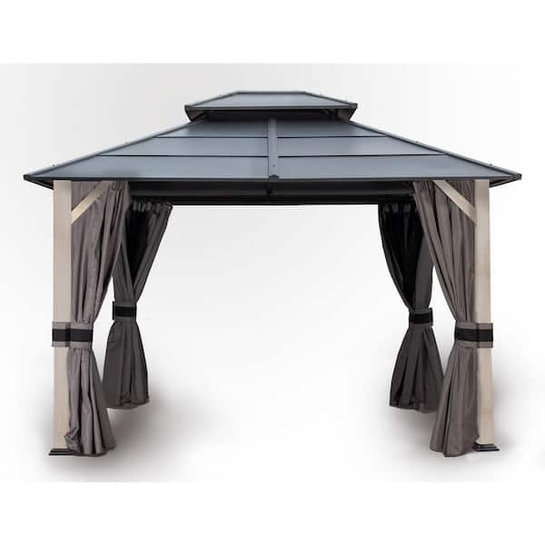Mondawe 10 ft. x 12 ft. Outdoor Fir Solid Wood Frame Patio Gazebo Canopy Shelter with Galvanized Steel Hardtop Roof Pavilion