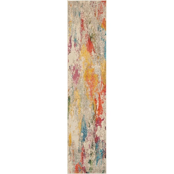 Nourison Celestial Ivory/Multicolor 2 ft. x 10 ft. Abstract Art Deco Kitchen Runner Area Rug