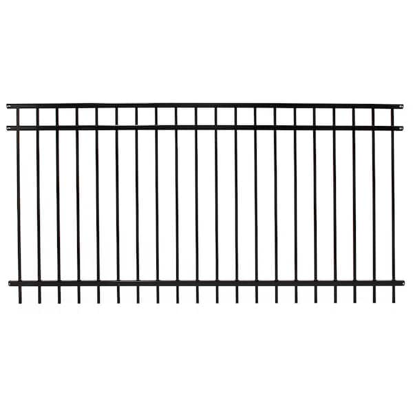 Versai 4 ft. H x 7.5 ft. W Gloss Black Steel Flat Top Design Fence Panel